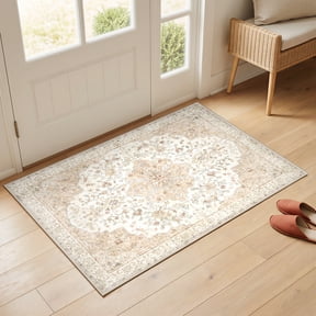 CHITOOMA 2'x3' Boho Runner Rug for Hallway, Machine Washable Stain Resistant Non-Shed Carpet, Floral Runner Rug with Non-Slip Backing for Kitchen, Entryway, Bedroom, Laundry, Bathroom