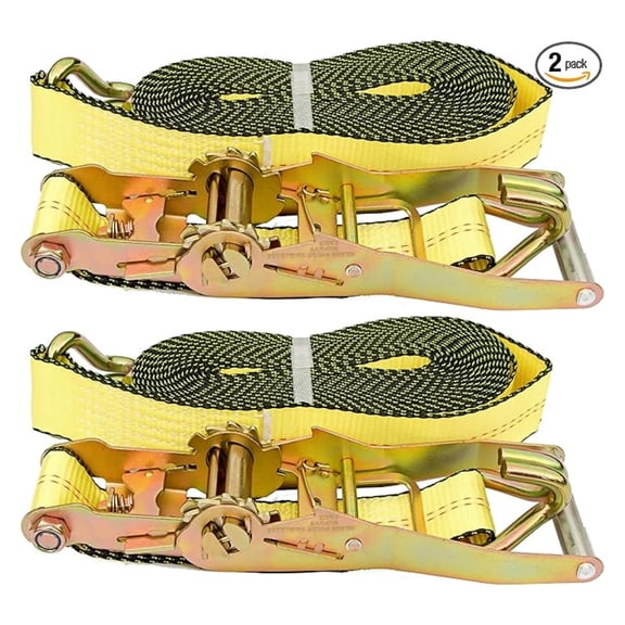 2" x30' J Hook Strap with Ratchet - Heavy Duty Wire Hook Tie Down- Double J Hook Strap - WLL 3330LB - 10,000 lb Break Strength (2 Pack)