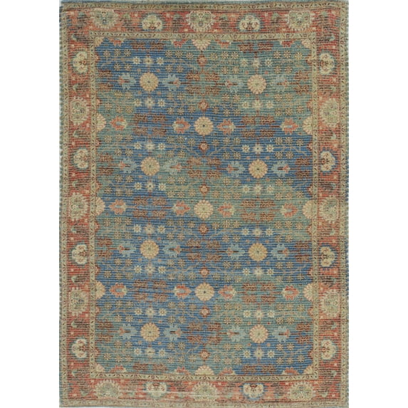 2'x4' Blue Red Hand Woven Floral Traditional Indoor Accent Rug