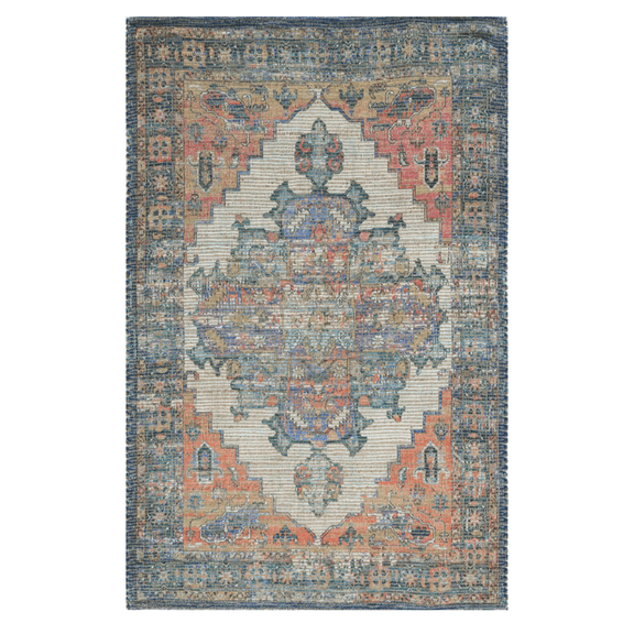 2'x4' Blue Rust Orange Hand Woven Diamond Medallion Indoor Accent Rug