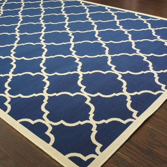 2'x4' Blue and Ivory Trellis Indoor Outdoor Scatter Rug - 3'6" 62.99"W x 90.55"D x 0.16"H 5' x 8' Indoor Rectangle
