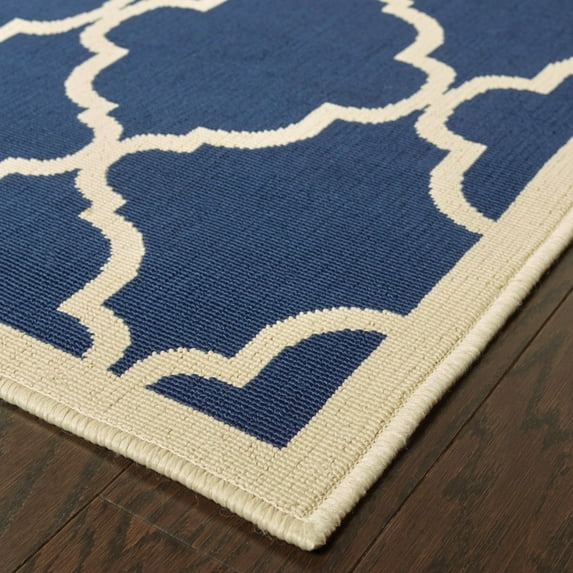 2'x4' Blue and Ivory Trellis Indoor Outdoor Scatter Rug - 3'6" 94.49"W x 129.92"D x 0.16"H 8' x 10' Indoor Rectangle