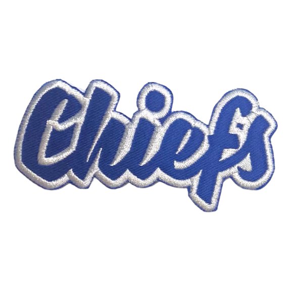 (2"x4") Chiefs, Team Spirit, Embroidered, Iron on Patch (Royal Twill/White)