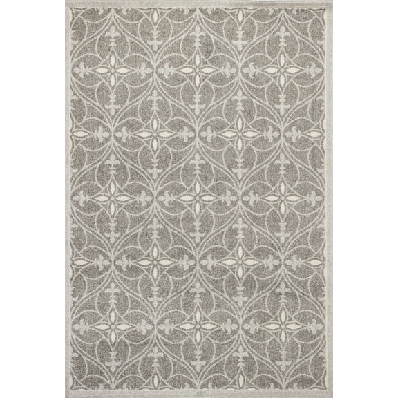 2'x4' Grey Machine Woven UV Treated Ogee Indoor Outdoor Accent Rug