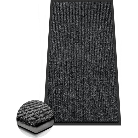2'x4' Heavy Duty Indoor Outdoor Door Mat, Ultra Absorbent Non-Slip Entrance Rug for Muddy Shoes, Dirt Resist Welcome Mat for Home Commercial Use, Black