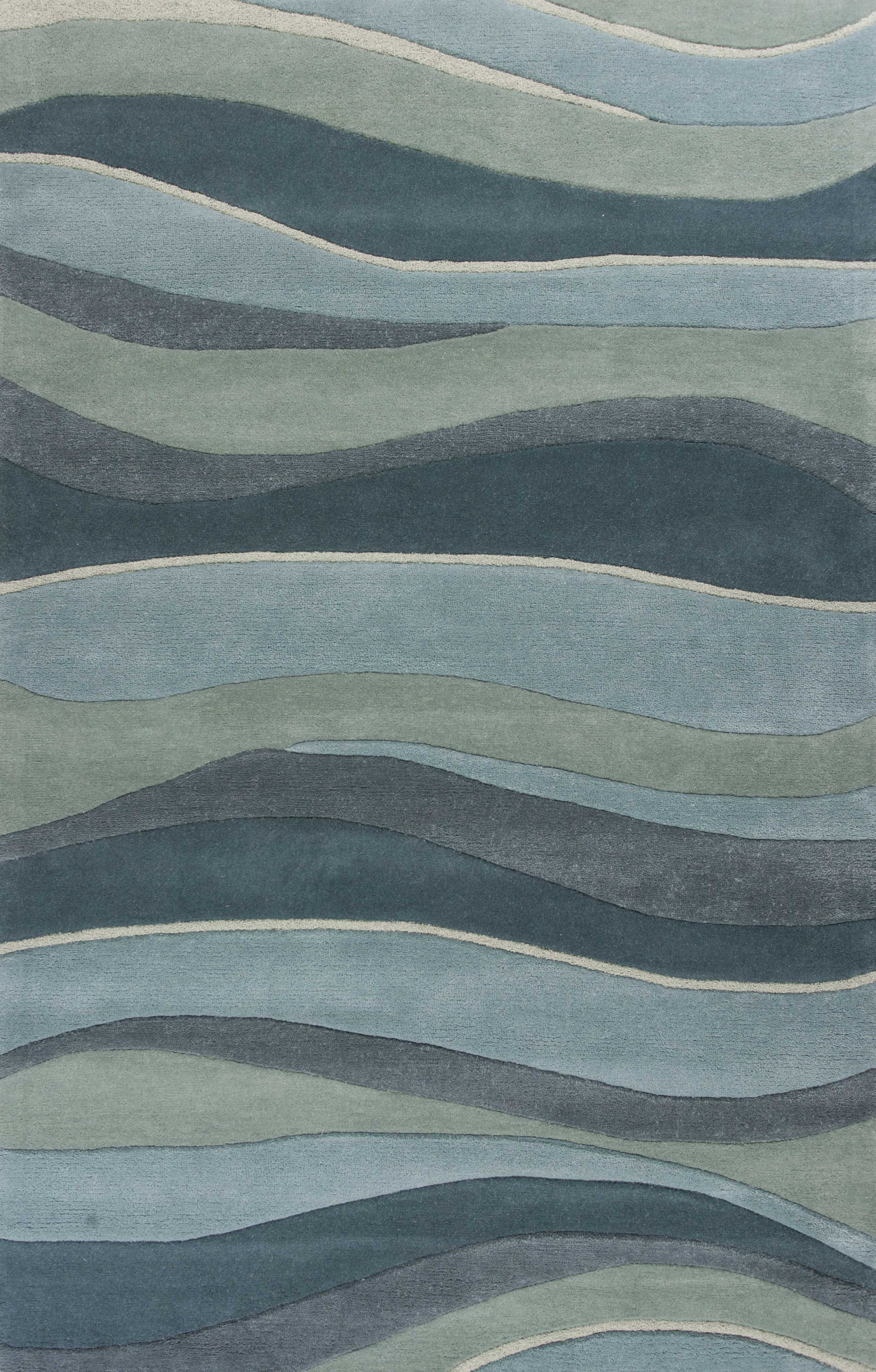 2'x4' Ocean Blue Teal Hand Tufted Abstract Waves Indoor Accent Rug ...