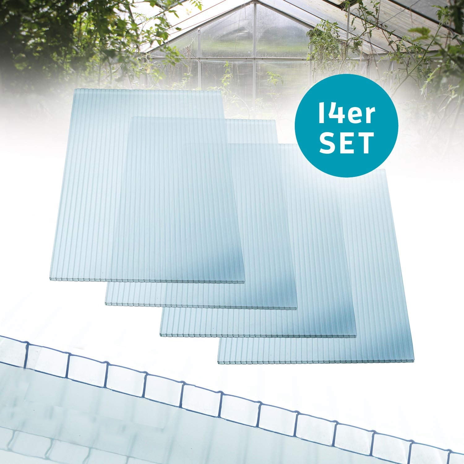 2'x4' Polycarbonate Greenhouse Panels,14 Pcs Twin-Wall 4mm Polycarbonate Waterproof UV Protected Reinforced Clear Sheets, DIY Panels for Outdoor, Plant Stand Roof, Greenhouse