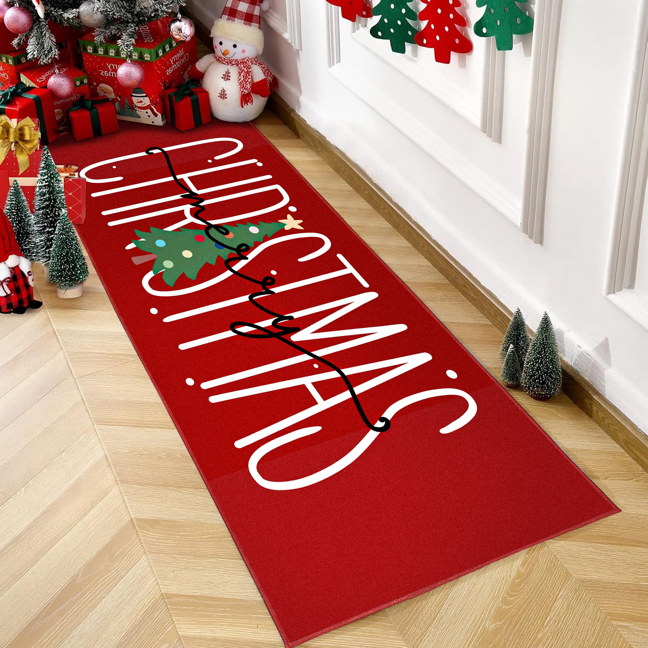BERTHMEER 2'x5' Christmas Runner Rugs Indoor Doormat for Hallway