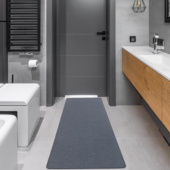 2'x5' Ultra Thin Bathroom Rugs,Low Profile Bath Rug,Rubber mat,Fit Under Door,Non Slip,Machine Washable Shower Rug,Dark Grey