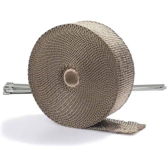2" x50ft Roll Titanium Header Turbo Pipe Manifold Exhaust Heat Wrap Tape 10 Ties