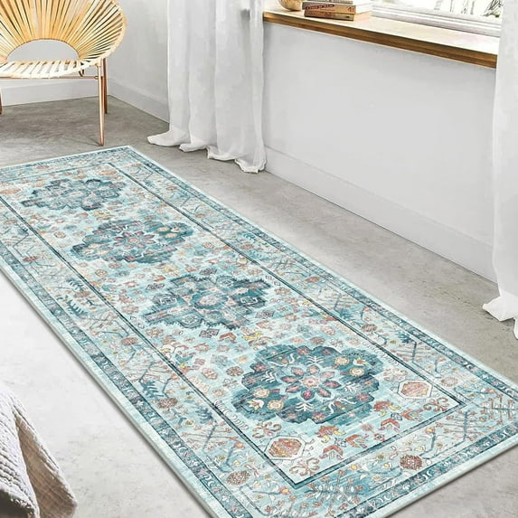 2'x6' Boho Runner Rug for Hallway, Yamaziot Washable Laundry Room Rug, Farmhouse Kitchen Mat, Non-Shedding Carpet for Bedroom, Living Room, Dining Room