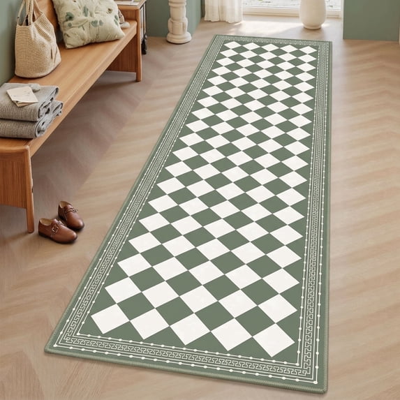 2x6 Trellis Runner Rug,Hallway Runner Rug with Rubber Backing, Checkered Kitchen Non Skid Carpet Runners Washable Indoor Mat for Kitchen Entryway Bathroom Hallway