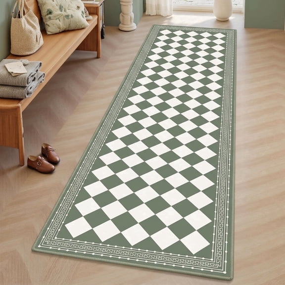 2x6 Trellis Runner Rug,Hallway Runner Rug with Rubber Backing, Checkered Kitchen Non Skid Carpet Runners Washable Indoor Mat for Kitchen Entryway Bathroom Hallway