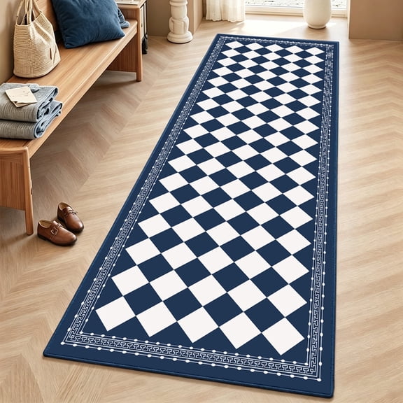 2x6 Trellis Runner Rug,Hallway Runner Rug with Rubber Backing, Checkered Kitchen Non Skid Carpet Runners Washable Indoor Mat for Kitchen Entryway Bathroom Hallway