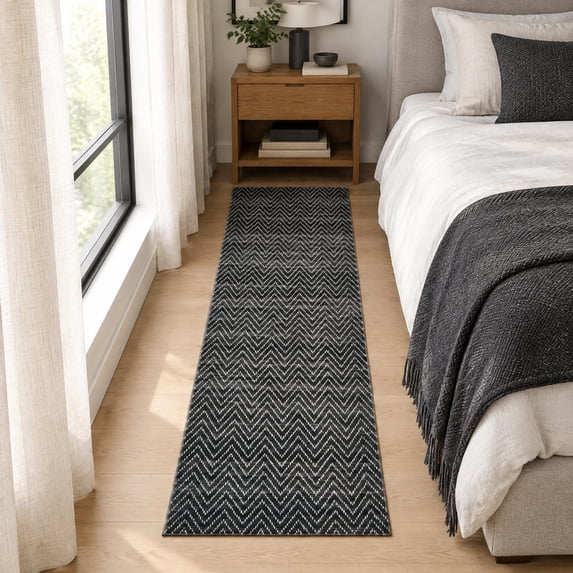 2'x6' Herringbone Stripe Machine Washable Area Rug, Stain Resistant Non ...