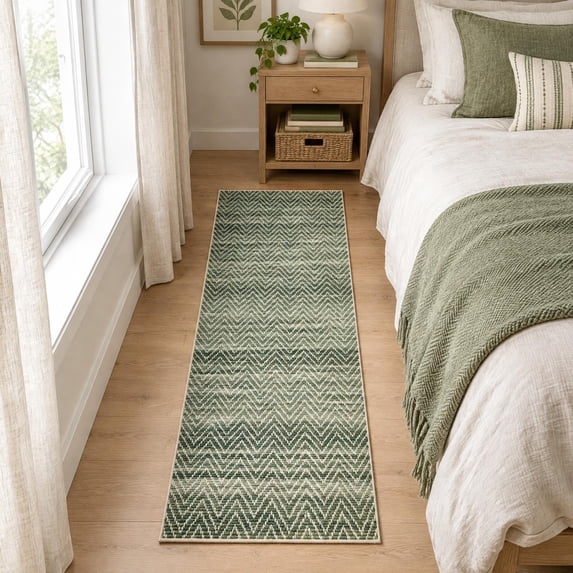 2'x6' Herringbone Stripe Machine Washable Area Rug, Stain Resistant Non ...