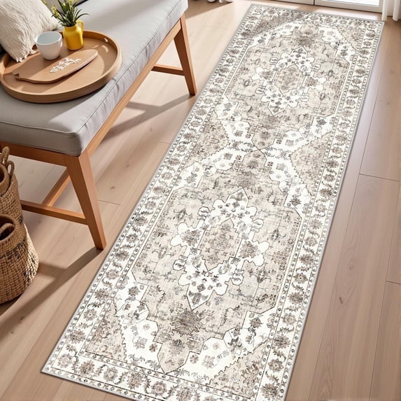 2'x6' Kitchen Runner Rug,Non-Slip Entryway Runner Laundry Rug,Boho Indoor Machine Washable Hallway Runner Rugs Throw Carpet for Living Room Bedroom Dining Room Hallway Kitchen Beige
