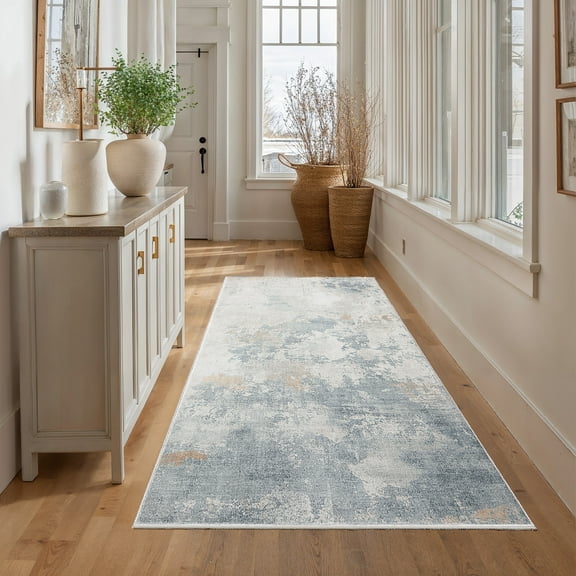 CHITOOMA 2'x6' Runner Rugs for Kitchen, Machine Washable Abstract Distressed Rugs Indoor Neutral Carpet Rugs for Hallway Entryway Laundry Bathroom with Non-Slip Backing, Stain Resistant Non-Shed