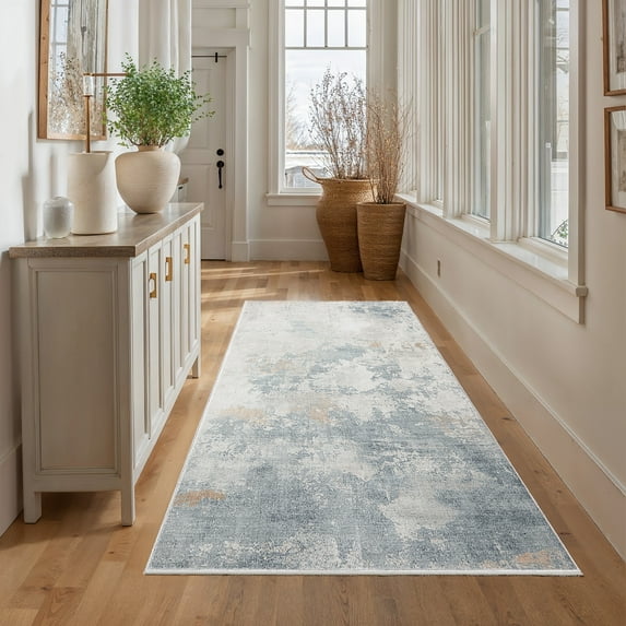 CHITOOMA 2'x6' Runner Rugs for Kitchen, Machine Washable Abstract Distressed Rugs Indoor Neutral Carpet Rugs for Hallway Entryway Laundry Bathroom with Non-Slip Backing, Stain Resistant Non-Shed