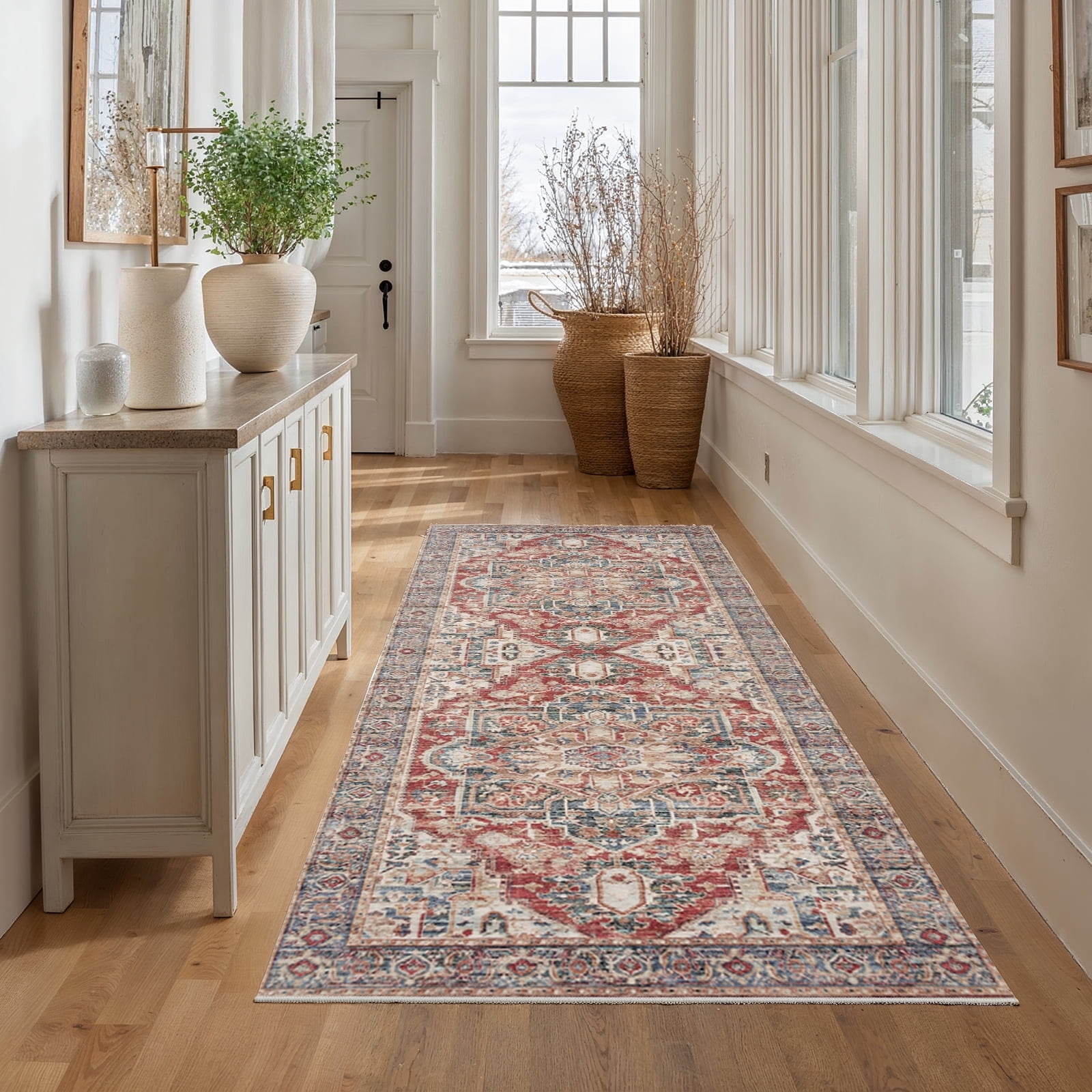 CHITOOMA 2'x6' Boho Runner Rug for Hallway, Machine Washable Stain Resistant Non-Shed Carpet, Runner Rug with Non-Slip Backing for Kitchen, Entryway, Bedroom, Laundry, Bathroom