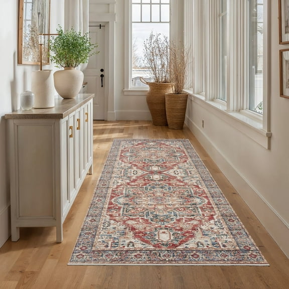CHITOOMA 2'x6' Boho Runner Rug for Hallway, Machine Washable Stain Resistant Non-Shed Carpet, Runner Rug with Non-Slip Backing for Kitchen, Entryway, Bedroom, Laundry, Bathroom