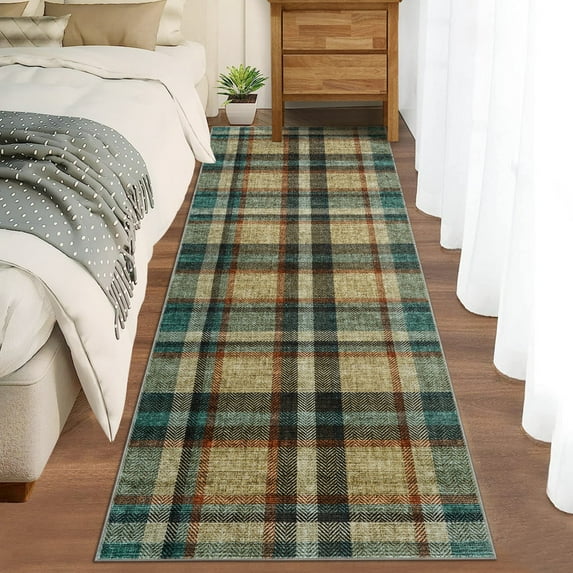 2'x6' Modern Washable Runner Rug Tartan Ultra Soft Rug for Bedroom Farmhouse Non Slip Throw Rugs for Hallways Kitchen Laundry Bathroom