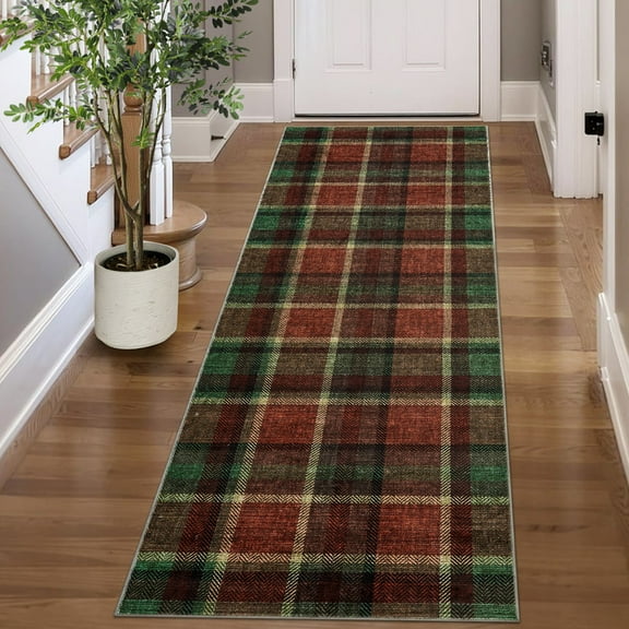 2'x6' Modern Washable Runner Rug Tartan Ultra Soft Rug for Bedroom Farmhouse Non Slip Throw Rugs for Hallways Kitchen Laundry Bathroom