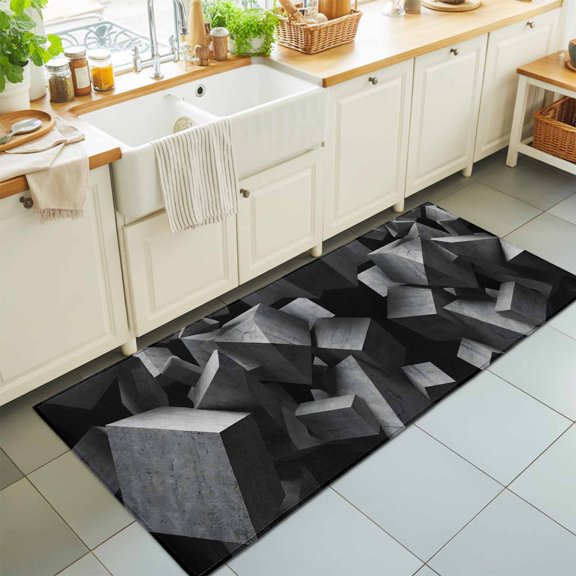 2'x6' Rug Runners for Hallways Kitchen, Abstract Grey Non Slip Entryway Beside Floor Carpet Runner, Floating Stone Industrial Modernist Washable Laundry Room Bedroom Throw Rugs Mat for Family Pet