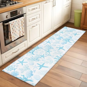 2'x6' Rug Runners for Hallways Kitchen, Aqua Coastal Non Slip Entryway Beside Floor Carpet Runner, Nautical Summer Beach Starfish Coral Washable Laundry Room Bedroom Throw Rugs Mat for Family Pet