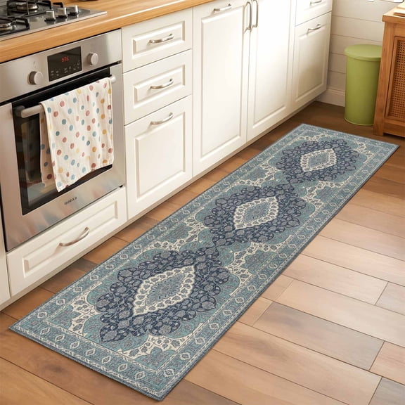 2'x6' Rug Runners for Hallways Kitchen, Aztec Southwest Non Slip Entryway Beside Floor Carpet Runner, Boho Vintage Ethnic Abstract Floral Art Laundry Room Bedroom Throw Rugs Mat for Family Pet
