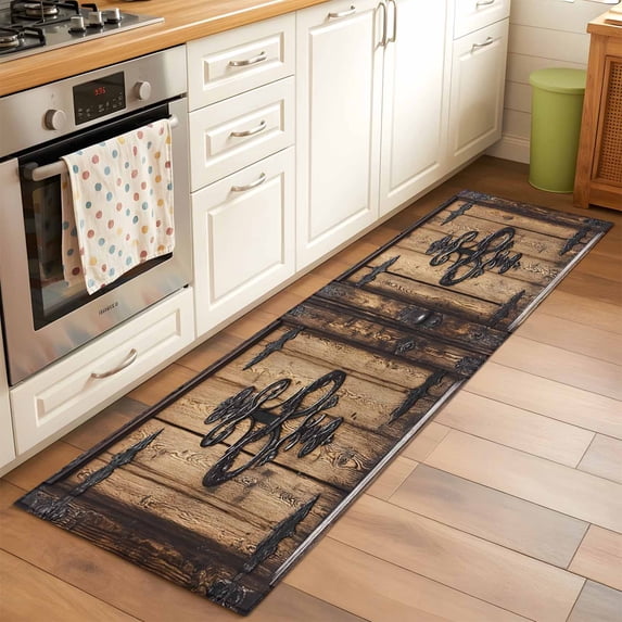 2'x6' Rug Runners for Hallways Kitchen, Barn Door Non Slip Entryway Beside Floor Carpet Runner, Farmhouse Wooden Grain Rustic Tribal Pattern Washable Laundry Room Bedroom Throw Rugs Mat