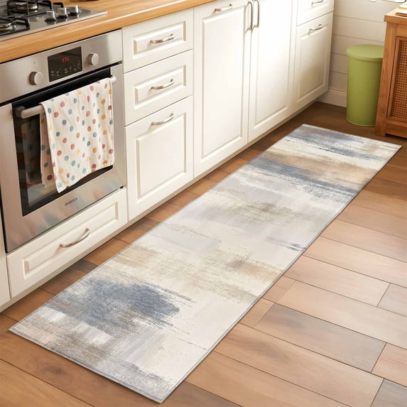 2'x6' Rug Runners for Hallways Kitchen, Beige Grey Non Slip Entryway Beside Floor Carpet Runner, Abstract Mottled Art Retro Modern Painting Washable Laundry Room Bedroom Throw Rugs Mat for Family Pet