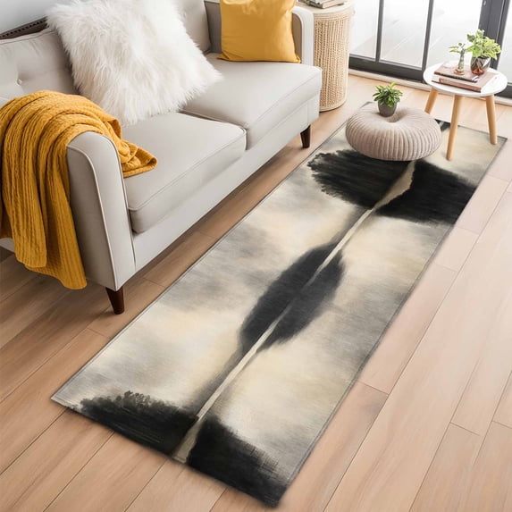 2'x6' Rug Runners for Hallways Kitchen, Black Beige Lake Non Slip Entryway Beside Floor Carpet Runner, Abstract Aesthetics Mysterious Washable Laundry Room Bedroom Throw Rugs Mat for Family Pet