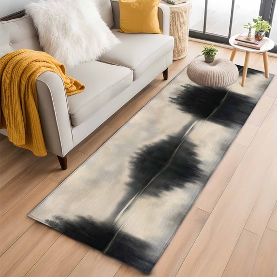 2'x6' Rug Runners for Hallways Kitchen, Black Beige Lake Non Slip Entryway Beside Floor Carpet Runner, Mysterious Abstract Rustic Aesthetics Laundry Room Bedroom Throw Rugs Mat for Family Pet