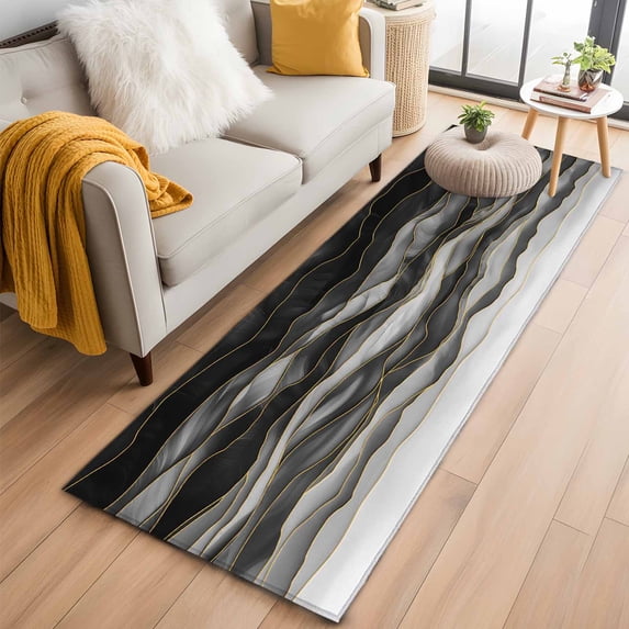 2'x6' Rug Runners for Hallways Kitchen, Black Grey Ombre Non Slip Entryway Beside Floor Carpet Runner, Modern Moire Abstract Art Luxury Washable Laundry Room Bedroom Throw Rugs Mat for Family Pet