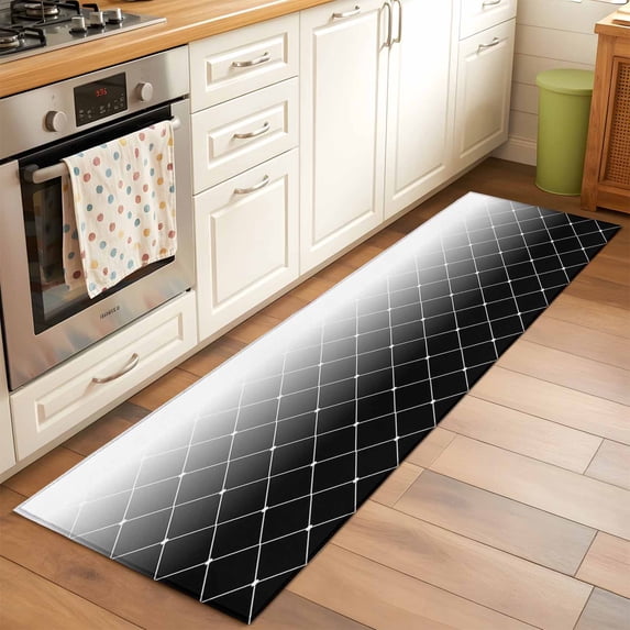 2'x6' Rug Runners for Hallways Kitchen, Black Ombre Non Slip Entryway Beside Floor Carpet Runner, Modern Geometric Abstract Rhombus Striped Washable Laundry Room Bedroom Throw Rugs Mat for Family Pet