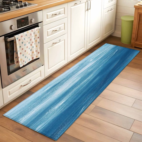 2'x6' Rug Runners for Hallways Kitchen, Blue Coastal Wave Non Slip Entryway Beside Floor Carpet Runner, Modern Abstract Summer Ocean Washable Laundry Room Bedroom Throw Rugs Mat for Family Pet