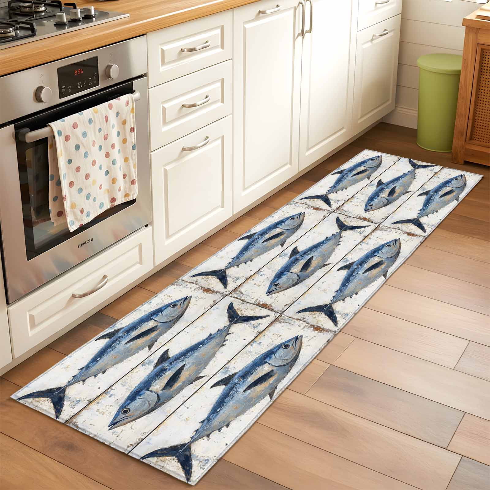 2'x6' Rug Runners for Hallways Kitchen, Blue Fish Non Slip Entryway ...