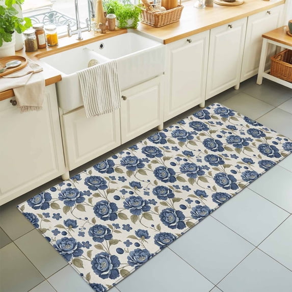 2'x6' Rug Runners for Hallways Kitchen, Blue Flowers Non Slip Entryway ...