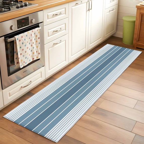 2'x6' Rug Runners for Hallways Kitchen, Blue Ombre Stripe Non Slip Entryway Beside Floor Carpet Runner, Farmhouse Striped Gradient Washable Laundry Room Bedroom Throw Rugs Mat for Family Pet