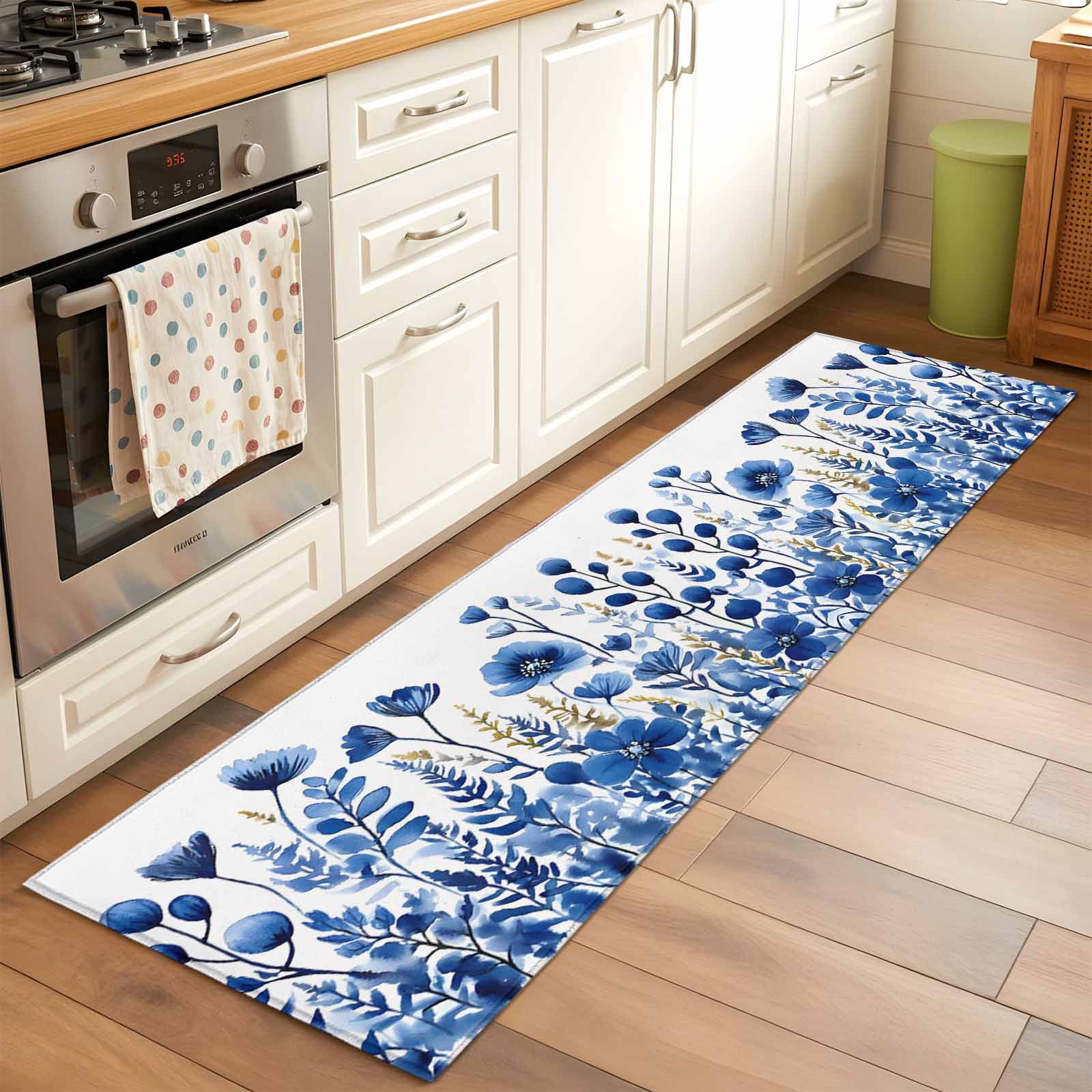 Poppy Kitchen Rug 2'x6' Rug Runners for Hallways Kitchen, Blue Poppy Non Slip Entryway ...