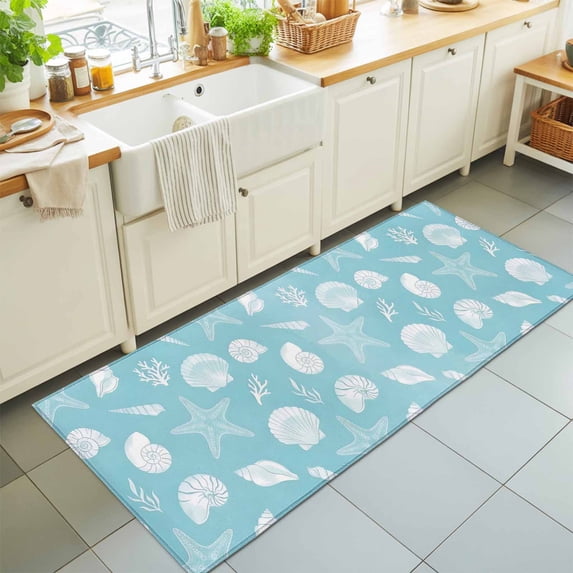 2'x6' Rug Runners for Hallways Kitchen, Blue Starfish Coastal Non Slip ...