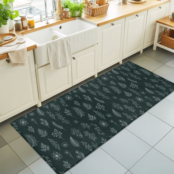 2'x6' Rug Runners for Hallways Kitchen, Botanical Green Non Slip Entryway Beside Floor Carpet Runner, Farmhouse Summer Floral Leaves Washable Laundry Room Bedroom Throw Rugs Mat for Family Pet