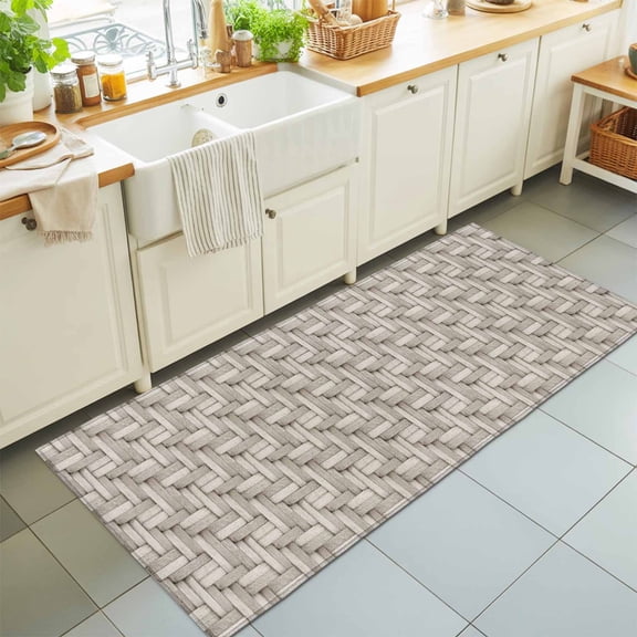 2'x6' Rug Runners for Hallways Kitchen, Brown Beige Rattan Non Slip Entryway Beside Floor Carpet Runner, Farmhouse Vintage Wicker Texture Washable Laundry Room Bedroom Throw Rugs Mat for Family Pet