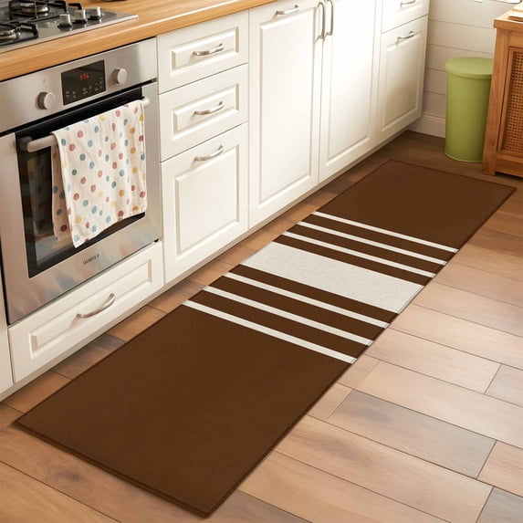 2'x6' Rug Runners for Hallways Kitchen, Brown Beige Striped Non Slip Entryway Beside Floor Carpet Runner, Modern Farmhouse Retro Lines Washable Laundry Room Bedroom Throw Rugs Mat for Family Pet