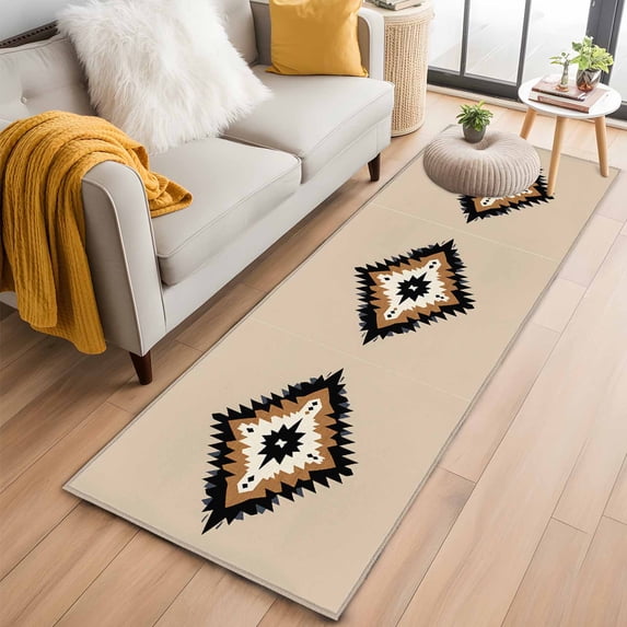 2'x6' Rug Runners for Hallways Kitchen, Brown Black Boho Non Slip Entryway Beside Floor Carpet Runner, Ethnic Geometric Southwestern Washable Laundry Room Bedroom Throw Rugs Mat for Family Pet