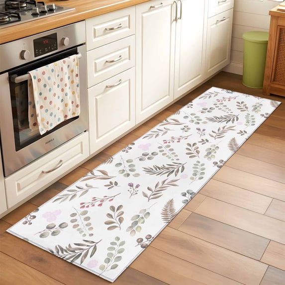 2'x6' Rug Runners for Hallways Kitchen, Brown Leaves Herbs Non Slip Entryway Beside Floor Carpet Runner, Botanical Pastoral Leaf Country Washable Laundry Room Bedroom Throw Rugs Mat for Family Pet