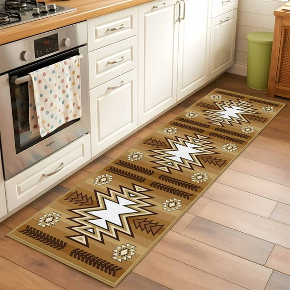 2'x6' Rug Runners for Hallways Kitchen, Brown Southwest Non Slip Entryway Beside Floor Carpet Runner, Western Rustic Ethnic Mexican Aztec Washable Laundry Room Bedroom Throw Rugs Mat for Family Pet