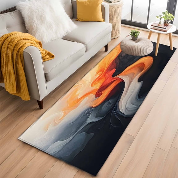 2'x6' Rug Runners for Hallways Kitchen, Burnt Orange Grey Modern Art Non Slip Entryway Beside Floor Carpet Runner, Abstract Art Washable Laundry Room Bedroom Throw Rugs Mat for Family Pet