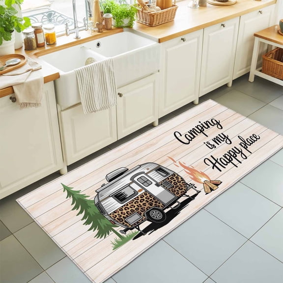 2'x6' Rug Runners for Hallways Kitchen, Camper Van Non Slip Entryway Beside Floor Carpet Runner, Modern Vintage Camping Beige Wooden Washable Laundry Room Bedroom Throw Rugs Mat for Family Pet